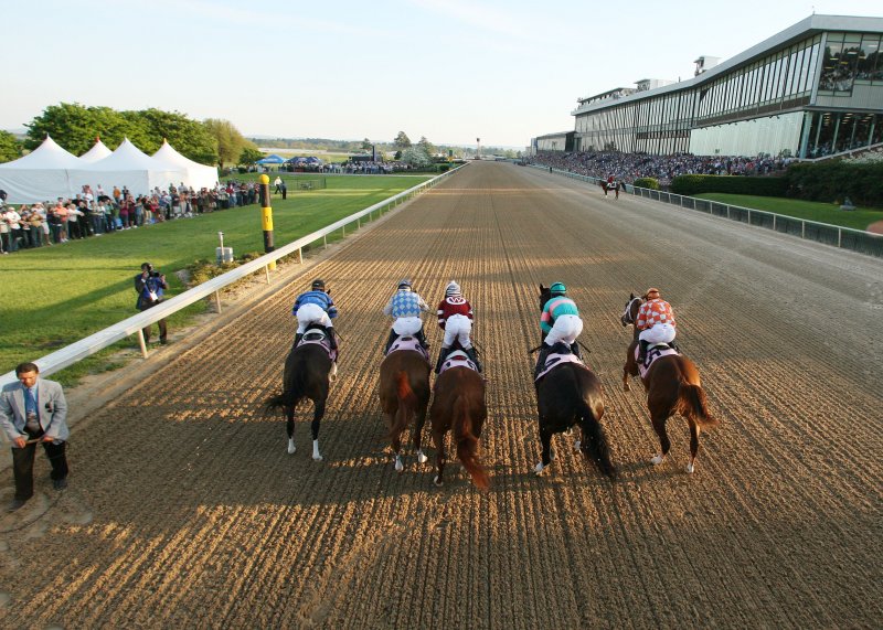 Photo from behind of Zenyatta as a race starts.